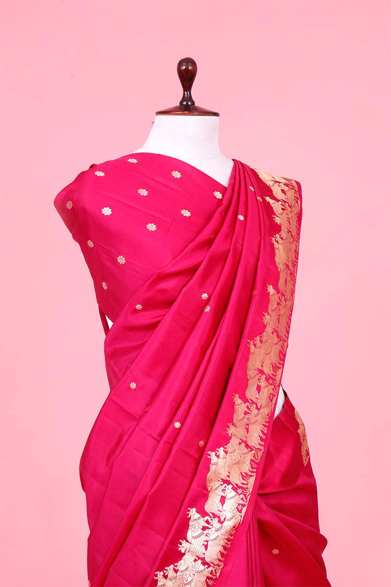 Pink Handloom Banarasi Puna Silk Saree with Gokul Motifs