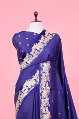 Navy Blue Banarasi Puna Silk Saree with Gokul Motifs