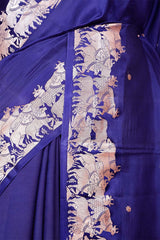 Navy Blue Banarasi Puna Silk Saree with Gokul Motifs