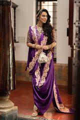 Banarasi Silk Saree, Bollywood saree, silk saree, purple saree, wedding saree, party wear saree​