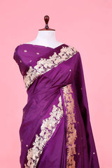 Deep Purple Banarasi Puna Silk Saree with Gokul Motifs