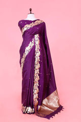 Banarasi Silk Saree, Banarasi saree, silk saree, purple saree, wedding saree, party wear saree​