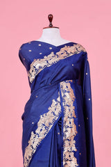 Royal Blue Handloom Puna Silk Banarasi Saree with Gokul Motifs