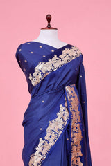 Royal Blue Handloom Puna Silk Banarasi Saree with Gokul Motifs