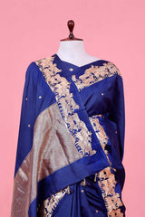 Royal Blue Handloom Puna Silk Banarasi Saree with Gokul Motifs