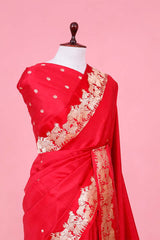 Red Handloom Puna Silk Banarasi Saree with Gokul Motifs