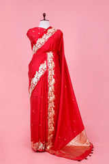 Banarasi Silk Saree, Banarasi saree, silk saree, red  saree, wedding saree, party wear saree​