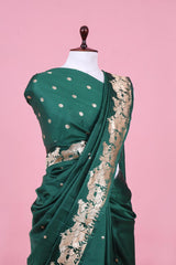 Bottle Green Handloom Puna Silk Banarasi Saree with Gokul Motifs