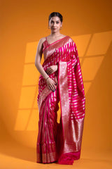 Banarasi Silk Saree, Banarasi saree, silk saree, Rani Pink saree, Pink Saree wedding saree, party wear saree​