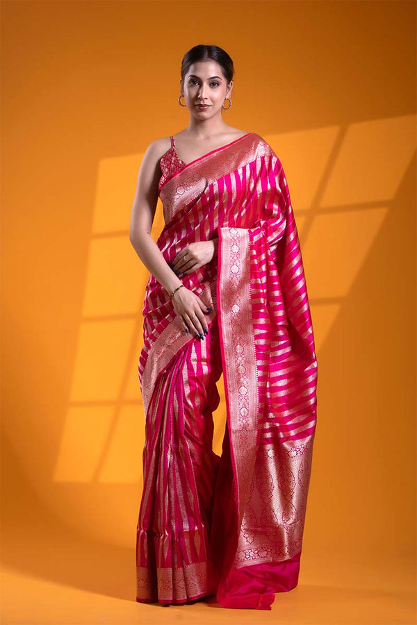 Banarasi Silk Saree, Banarasi saree, silk saree, Rani Pink saree, Pink Saree wedding saree, party wear saree​