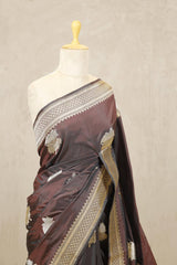 Cocoa Brown Katan Silk Banarasi Saree with Bastet Motifs