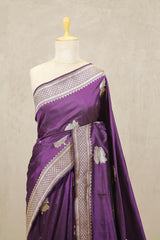 Deep Purple Katan Silk Banarasi Saree with Bastet Motifs