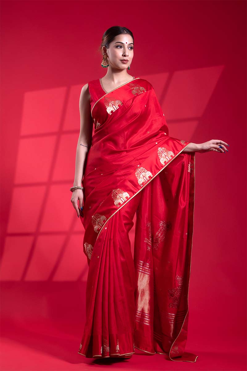 Banarasi Silk Saree, Banarasi saree, silk saree, red saree, wedding saree, party wear saree​