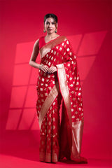 Banarasi Silk Saree, Banarasi saree, silk saree, red saree, red banarasi saree, wedding saree, party wear saree​