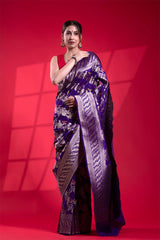 Banarasi Silk Saree, Banarasi saree, silk saree, purple saree, wedding saree, party wear saree​