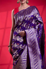 Purple Handloom Banarasi Saree with Bird Floral Motifs