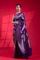 Purple Handloom Banarasi Saree with Bird Floral Motifs