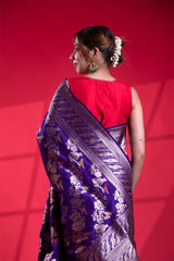 Purple Handloom Banarasi Saree with Bird Floral Motifs