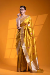 Yellow Banarasi Saree with Meenakari Flamingo Motifs