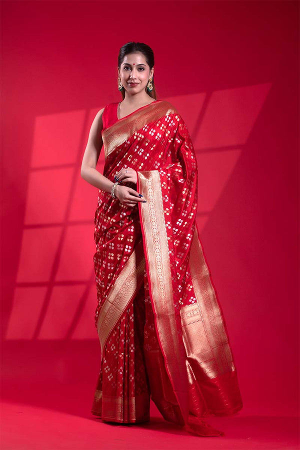 Banarasi Silk Saree, Banarasi saree, silk saree, red saree, wedding saree, party wear saree​