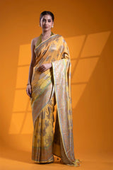 Banarasi Silk Saree, Banarasi saree, silk saree, yellow saree, wedding saree, party wear saree​, handloom saree