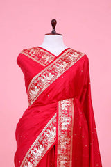 Red Banarasi Saree with Rajwada and Nartaki Motifs