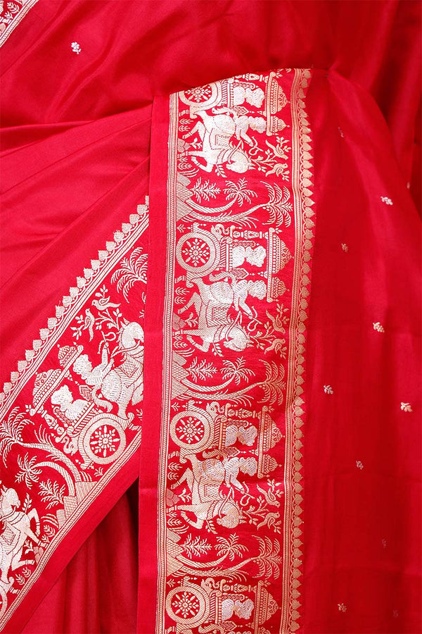 Red Banarasi Saree with Rajwada and Nartaki Motifs