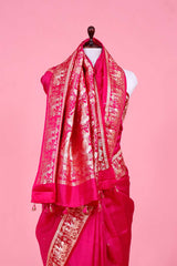 Magenta Pink Banarasi Saree with Rajwada and Nartaki Motifs