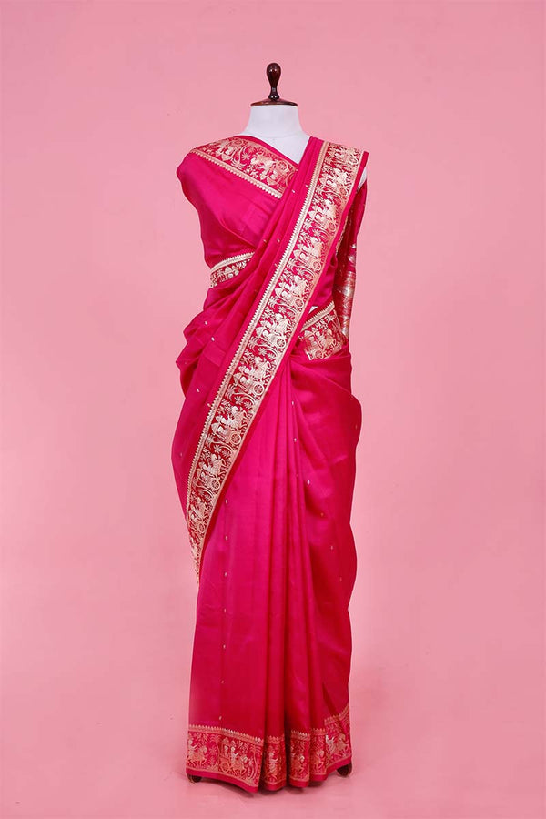 Banarasi Silk Saree, Banarasi saree, silk saree, Magenta Pink saree, wedding saree, party wear saree​