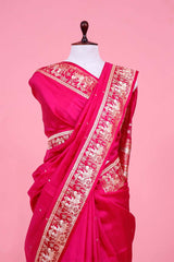 Magenta Pink Banarasi Saree with Rajwada and Nartaki Motifs