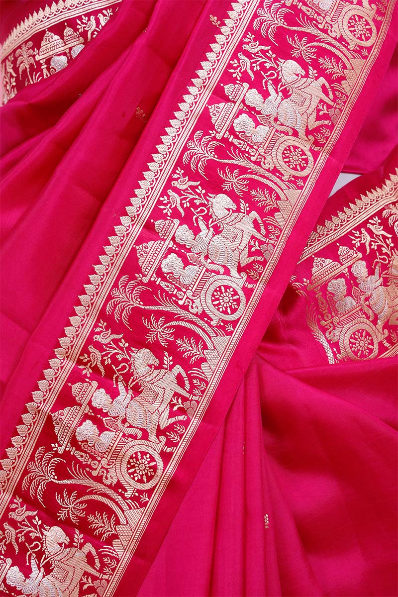 Magenta Pink Banarasi Saree with Rajwada and Nartaki Motifs