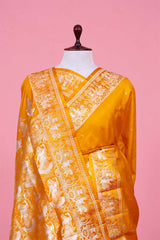 Yellow Banarasi Saree with Rajwada and Nartaki Motifs