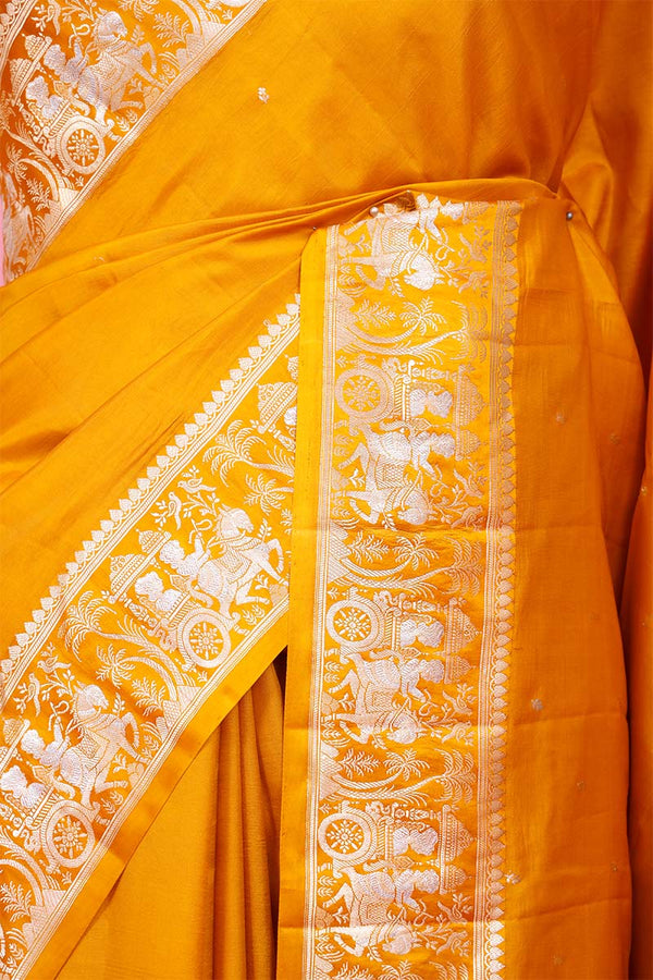 Yellow Banarasi Saree with Rajwada and Nartaki Motifs