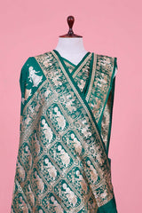 Bottle Green Banarasi Saree with Rajwada and Nartaki Motifs