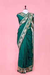 Banarasi Silk Saree, Banarasi saree, silk saree, bottle green saree, wedding saree, party wear saree​