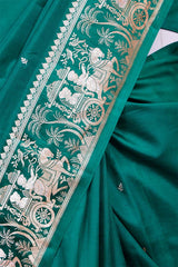 Bottle Green Banarasi Saree with Rajwada and Nartaki Motifs