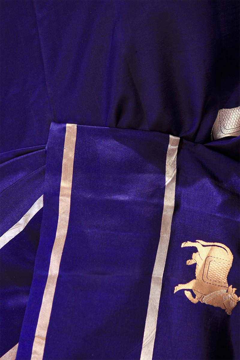 Royal Blue Banarasi Puna Silk Saree with Pichwai Aghanya Motifs