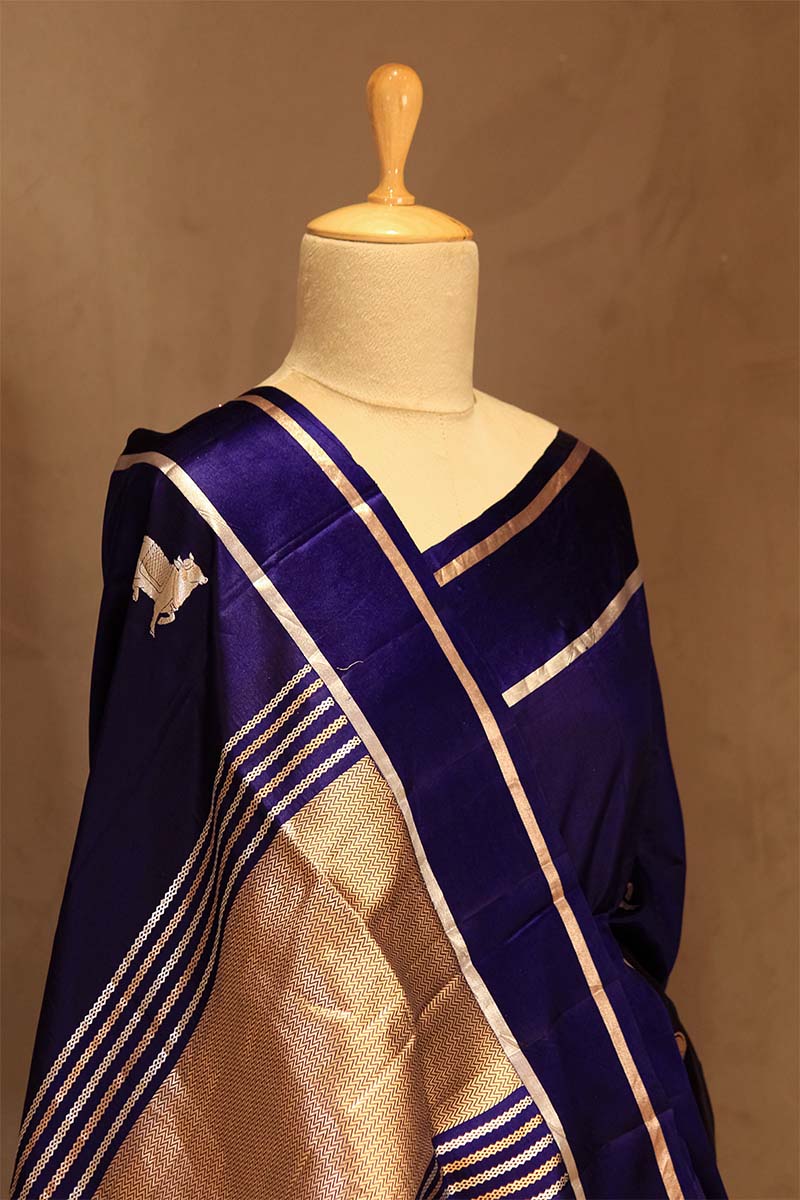 Royal Blue Banarasi Puna Silk Saree with Pichwai Aghanya Motifs