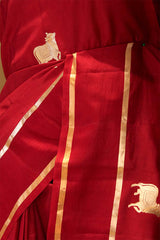 Dark Red Banarasi Puna Silk Saree with Pichwai Aghanya Motifs