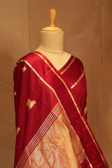 Dark Red Banarasi Puna Silk Saree with Pichwai Aghanya Motifs