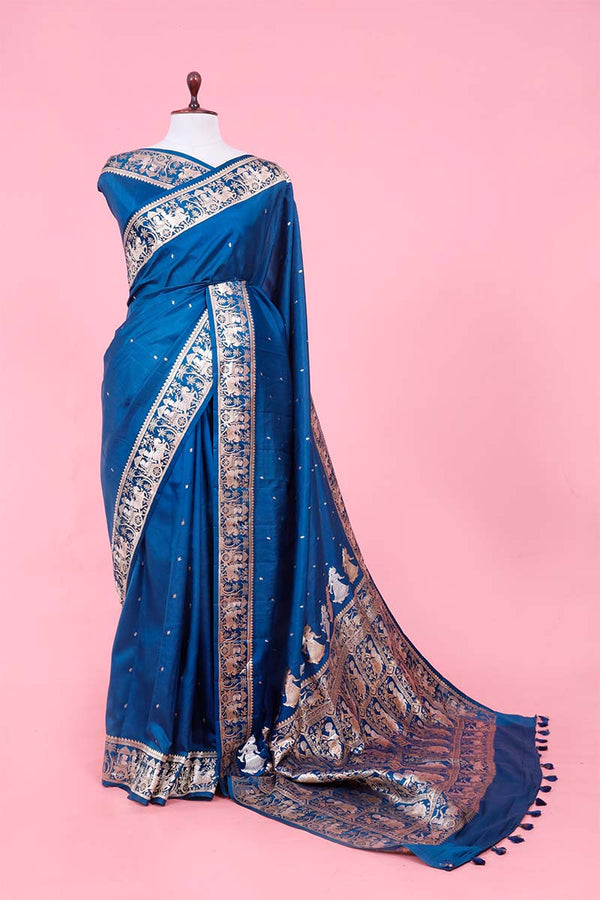 Banarasi Silk Saree, Banarasi saree, silk saree, teal blue saree, wedding saree, party wear saree​