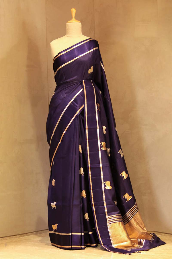 Banarasi Silk Saree, Banarasi saree, silk saree, navy blue saree, wedding saree, party wear saree​