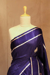 Navy Blue Puna Silk Banarasi Saree with Pichwai Aghanya Motifs