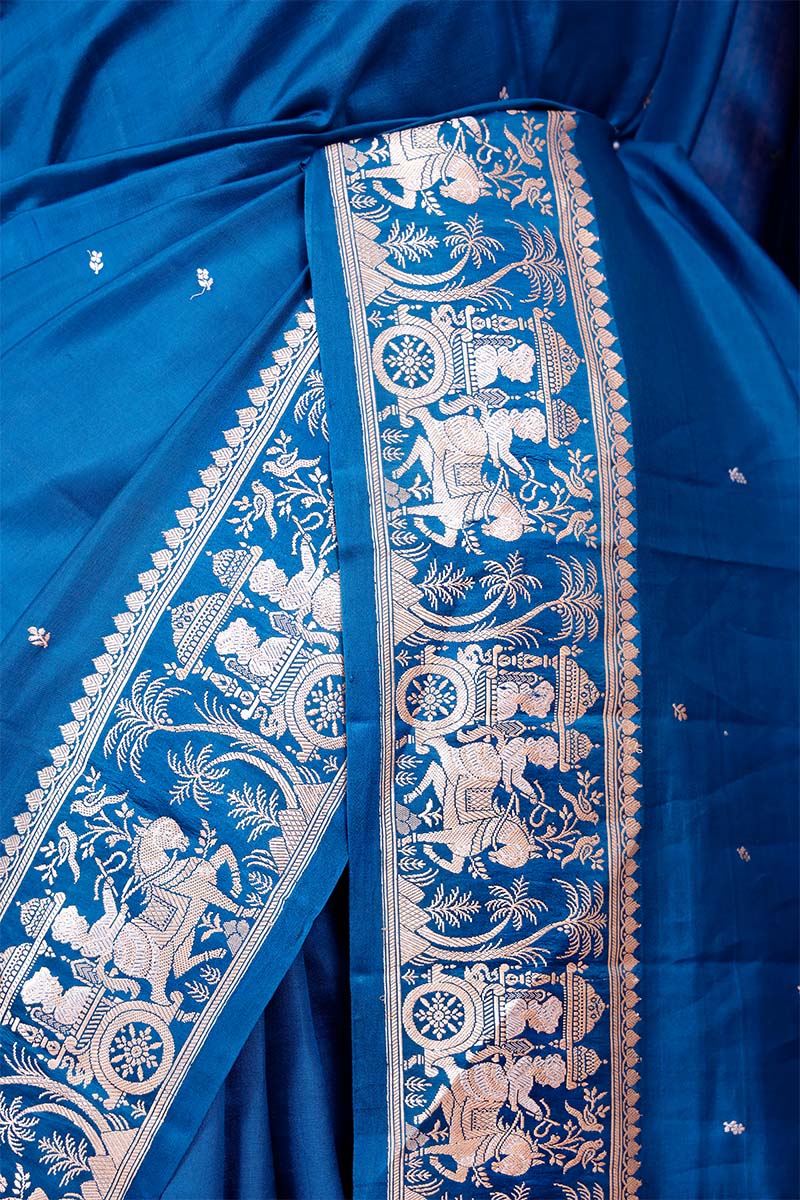 Teal Blue Banarasi Saree with Rajwada and Nartaki Motifs