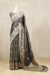 Banarasi Silk Saree, Banarasi saree, silk saree, grey saree, wedding saree, party wear saree​