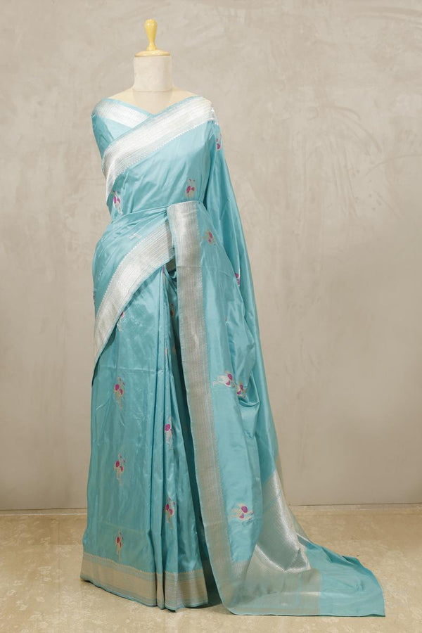 Banarasi Silk Saree, Banarasi saree, silk saree, sky  blue saree, wedding saree, party wear saree​