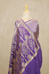 Purple Handloom Banarasi Saree with Gold Zari Meenakari Work