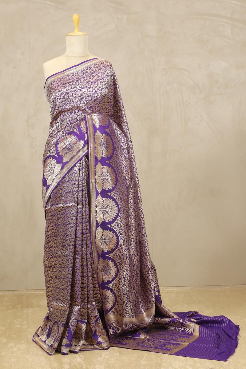 Banarasi Silk Saree, Banarasi saree, silk saree, Purple saree, wedding saree, party wear saree​