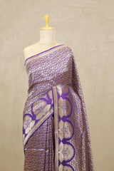 Purple Handloom Banarasi Saree with Gold Zari Meenakari Work