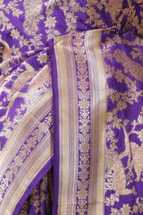 Purple Banarasi Katan Silk Saree with Peacock Floral Jaal Work